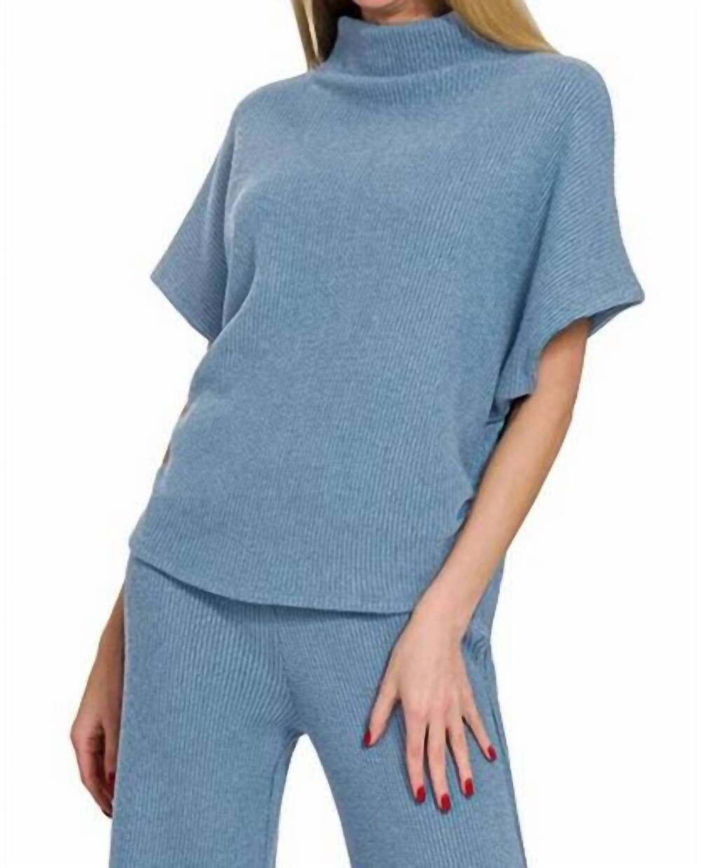 NEW ZENANA mock neck sweater in marlin/ blue
